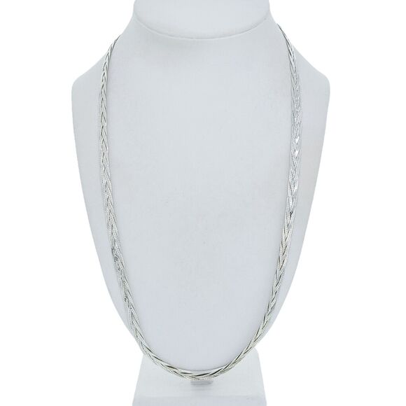 Vintage Italian Sterling Silver 925 6.2mm Braided Flat Herringbone Necklace 24" - Picture 1 of 4